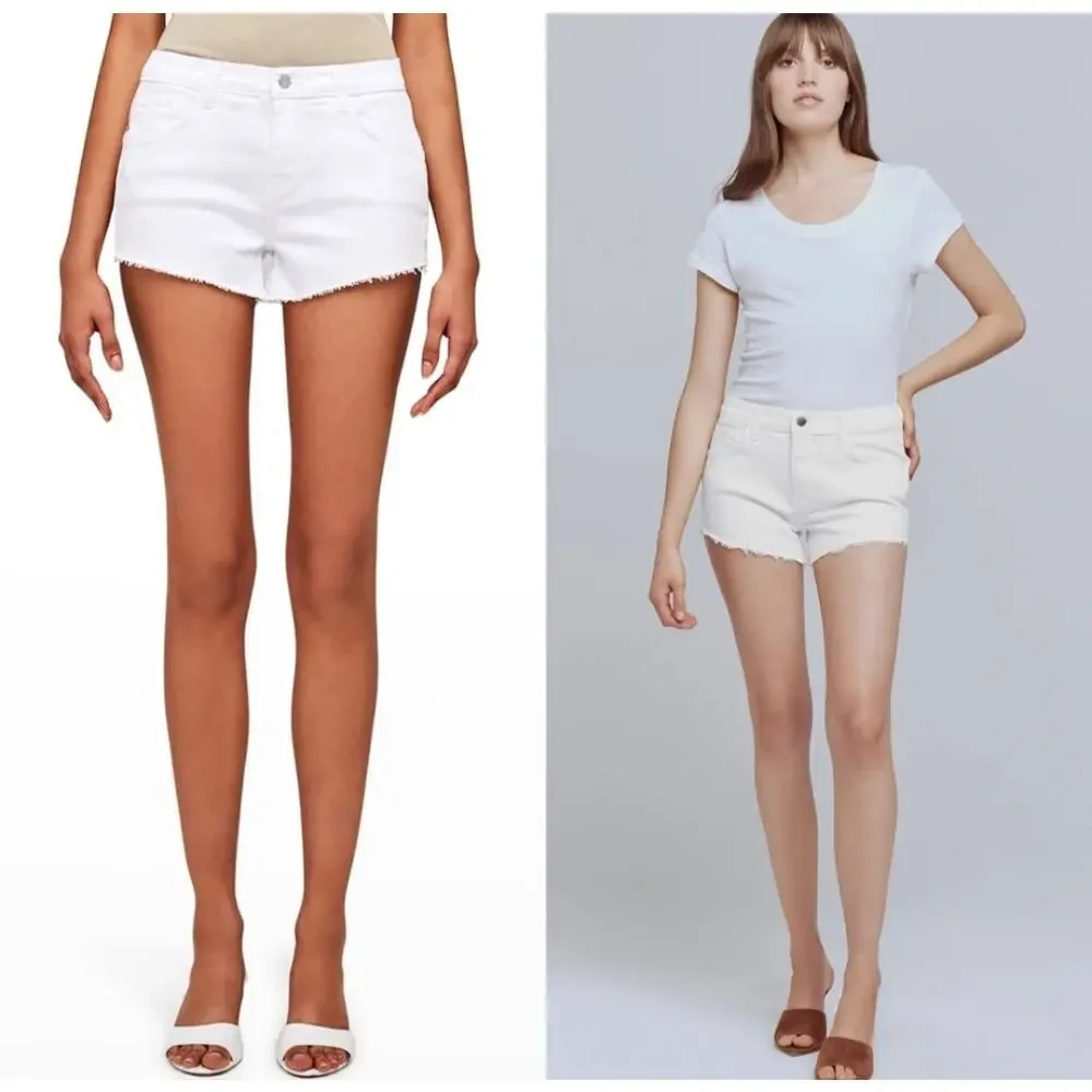 NWT L'AGENCE Ryland White High Rise Frayed Hem Denim Shorts Women's 2 - Picture 10 of 13